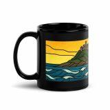 Golden Tide at St Michael’s Mount – Black Glossy Mug black 11oz handle on left — Cornwall Coast