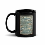 Penzance Coastal Signboard – Black Glossy Mug black 11oz handle on left — Salt & Timber: Cornish Signs
