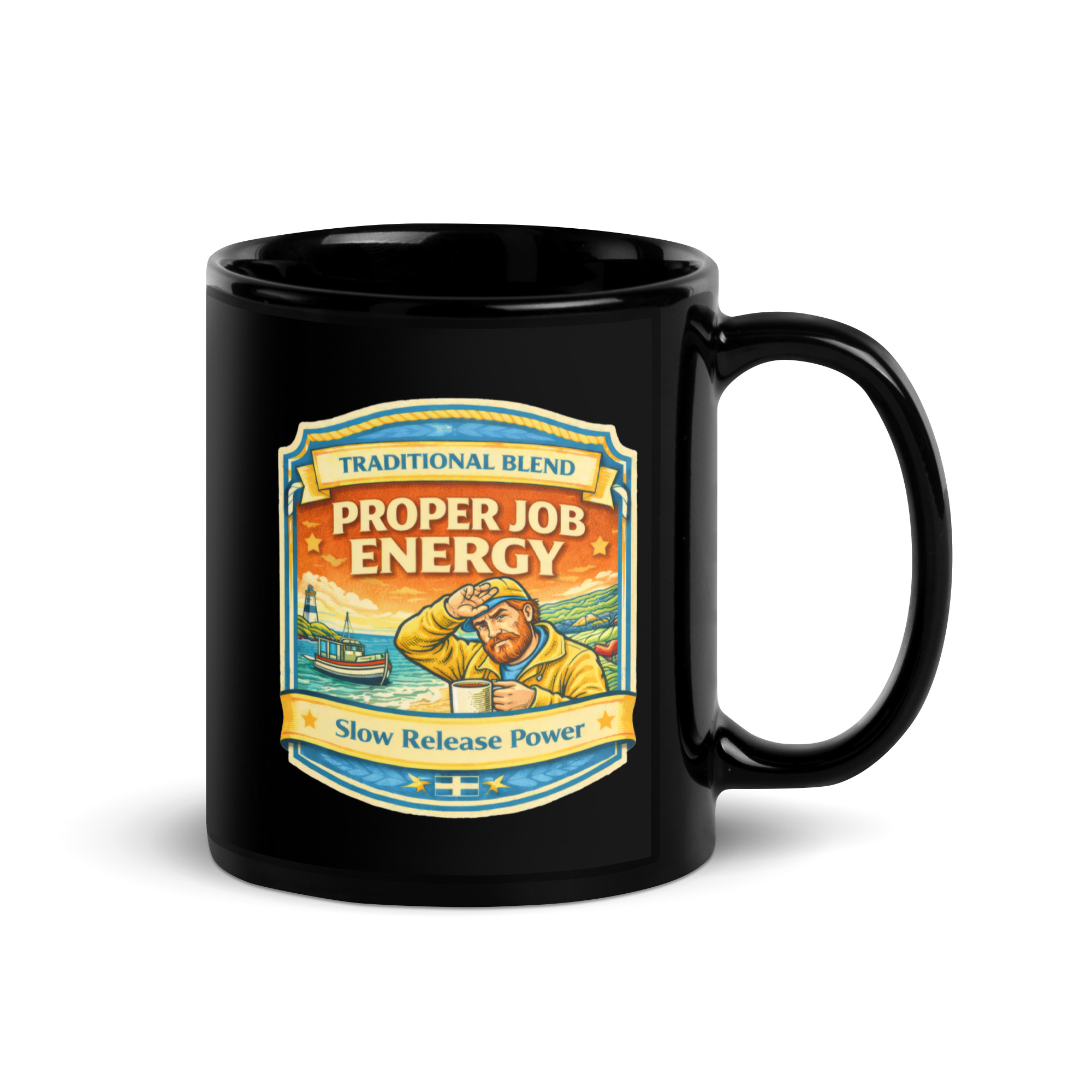Proper Job Energy - Black Glossy Mug