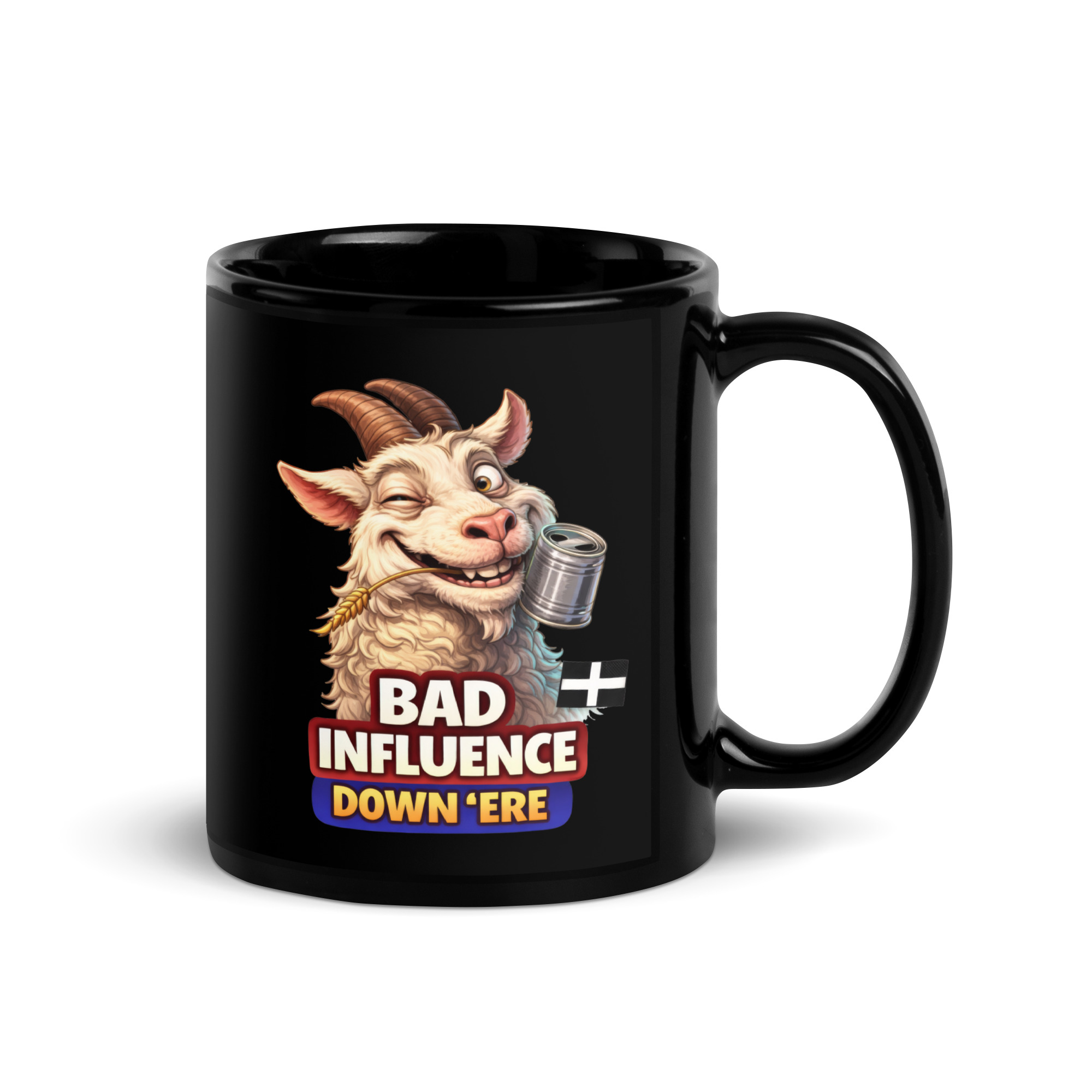 BAD INFLUENCE DOWN ERE - GOAT - Black Glossy Mug
