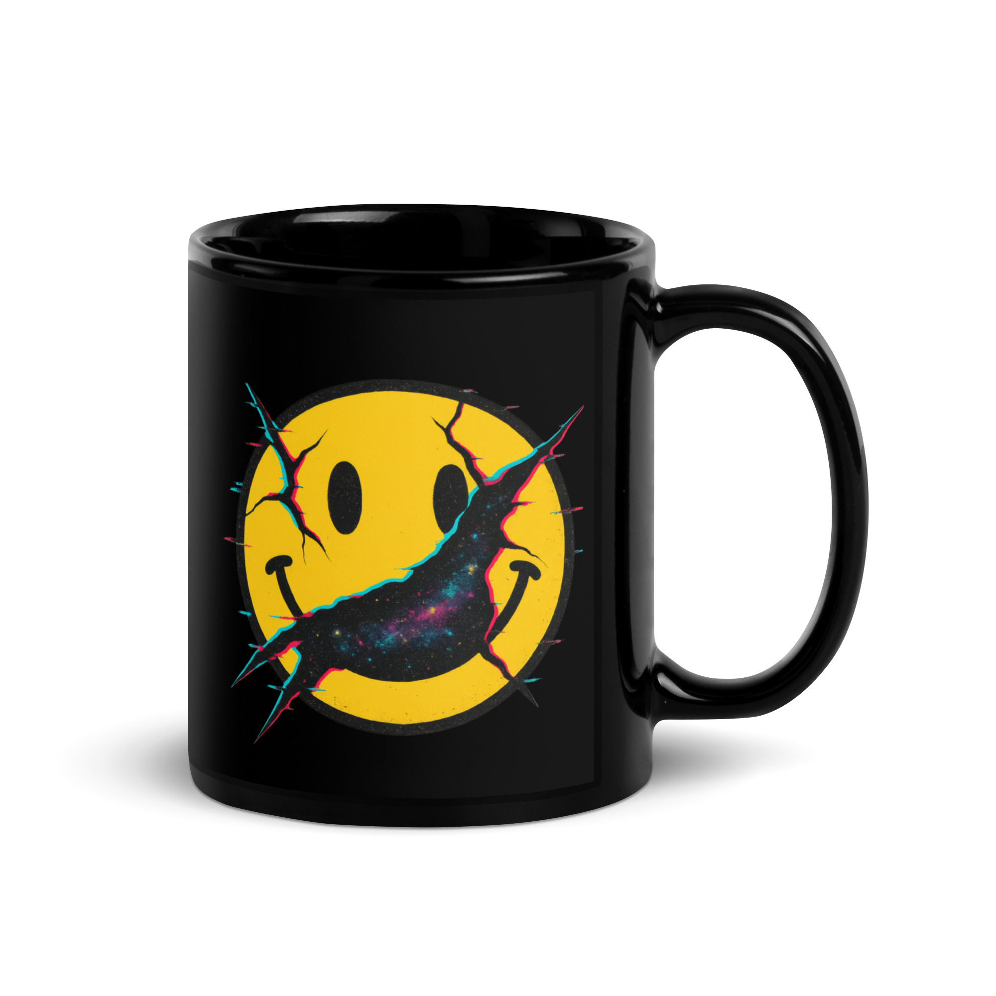 SMILE GLITCH - Black Glossy Mug