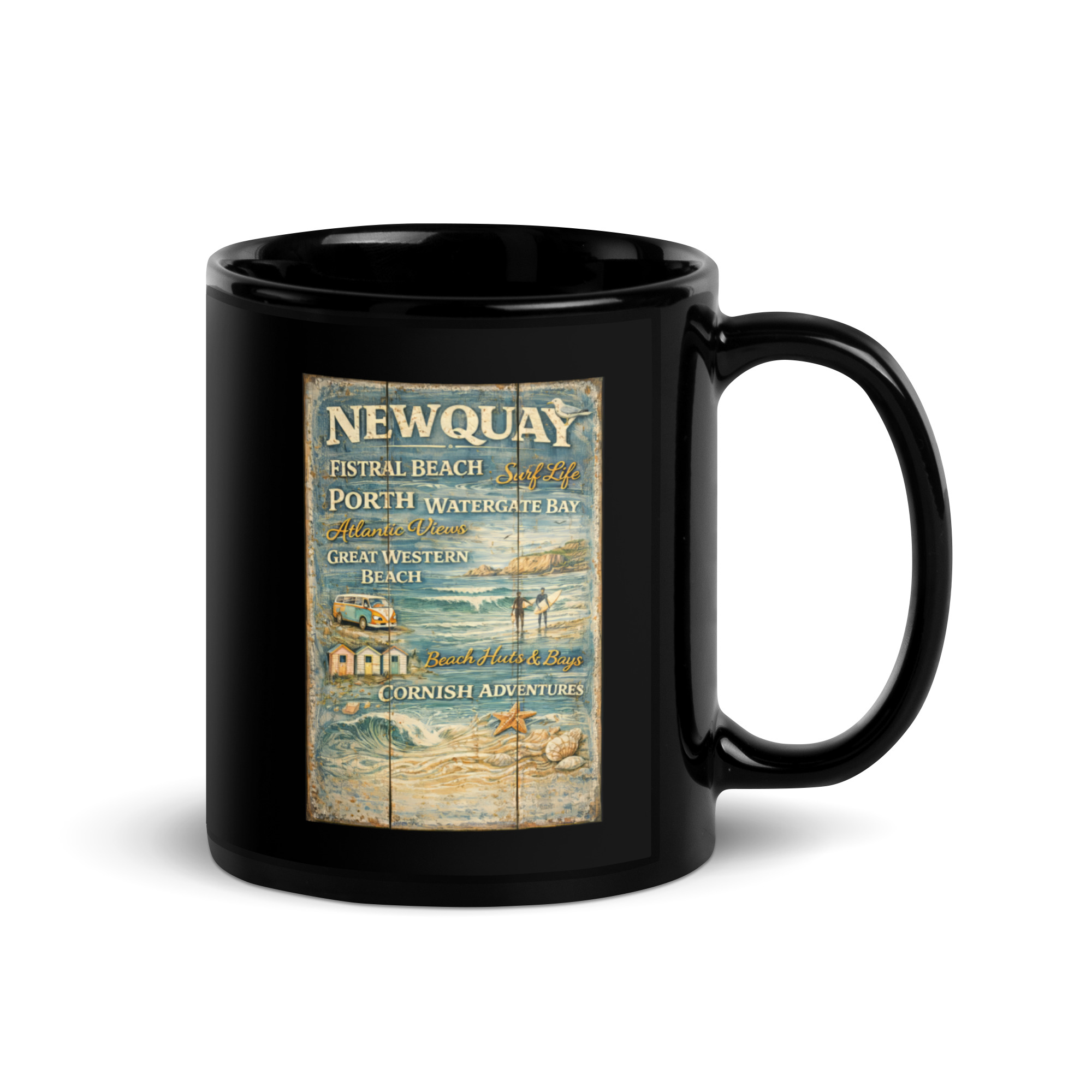 Newquay Surf Signboard - Black Glossy Mug