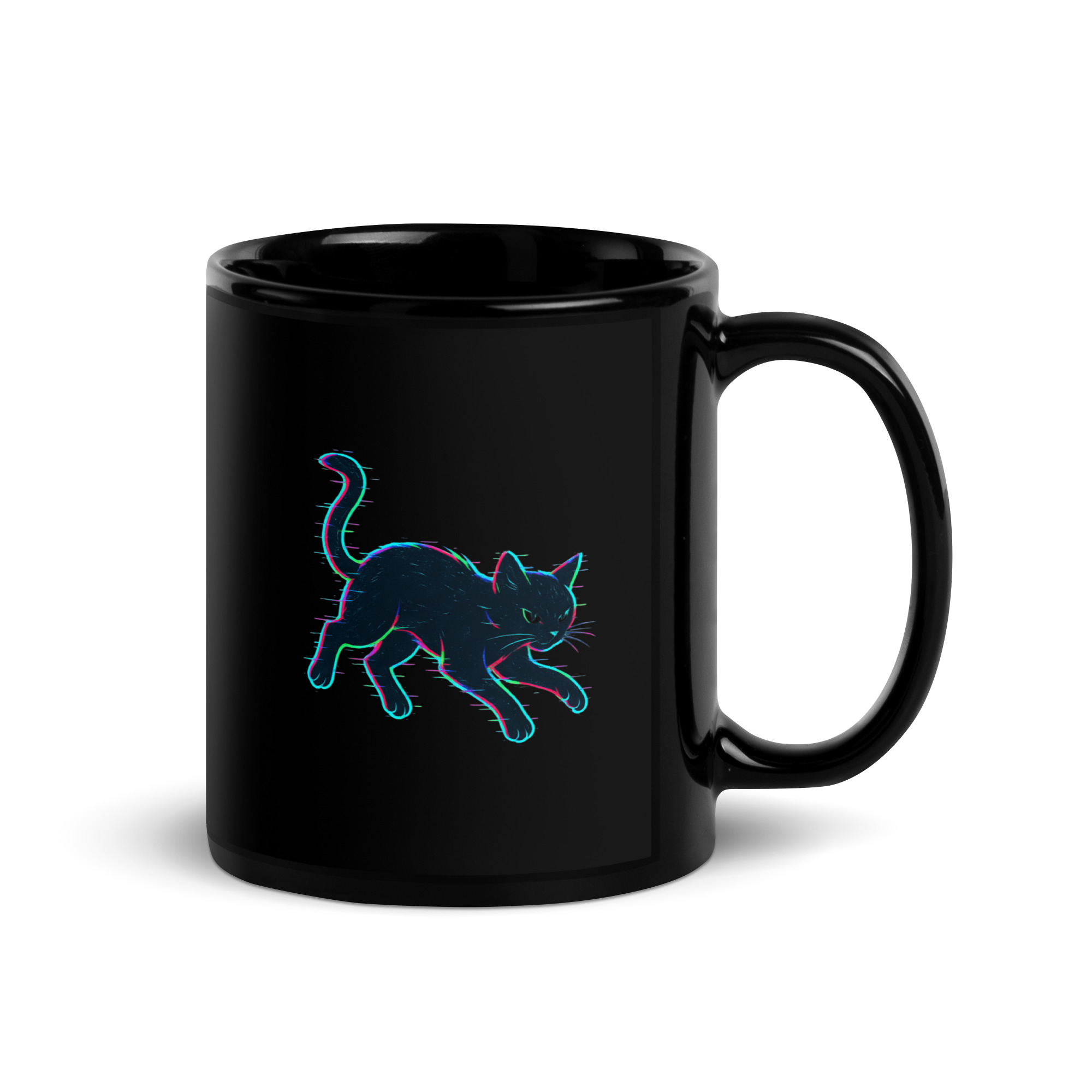Glitch Cat – Digital Shadow StalkerBlack Glossy Mug