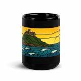 Golden Tide at St Michael’s Mount – Black Glossy Mug black 15oz front — Cornwall Coast