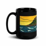 Golden Tide at St Michael’s Mount – Black Glossy Mug black 15oz handle on left — Cornwall Coast