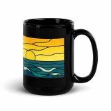 Golden Tide at St Michael’s Mount – Black Glossy Mug black 15oz handle on right — Cornwall Coast