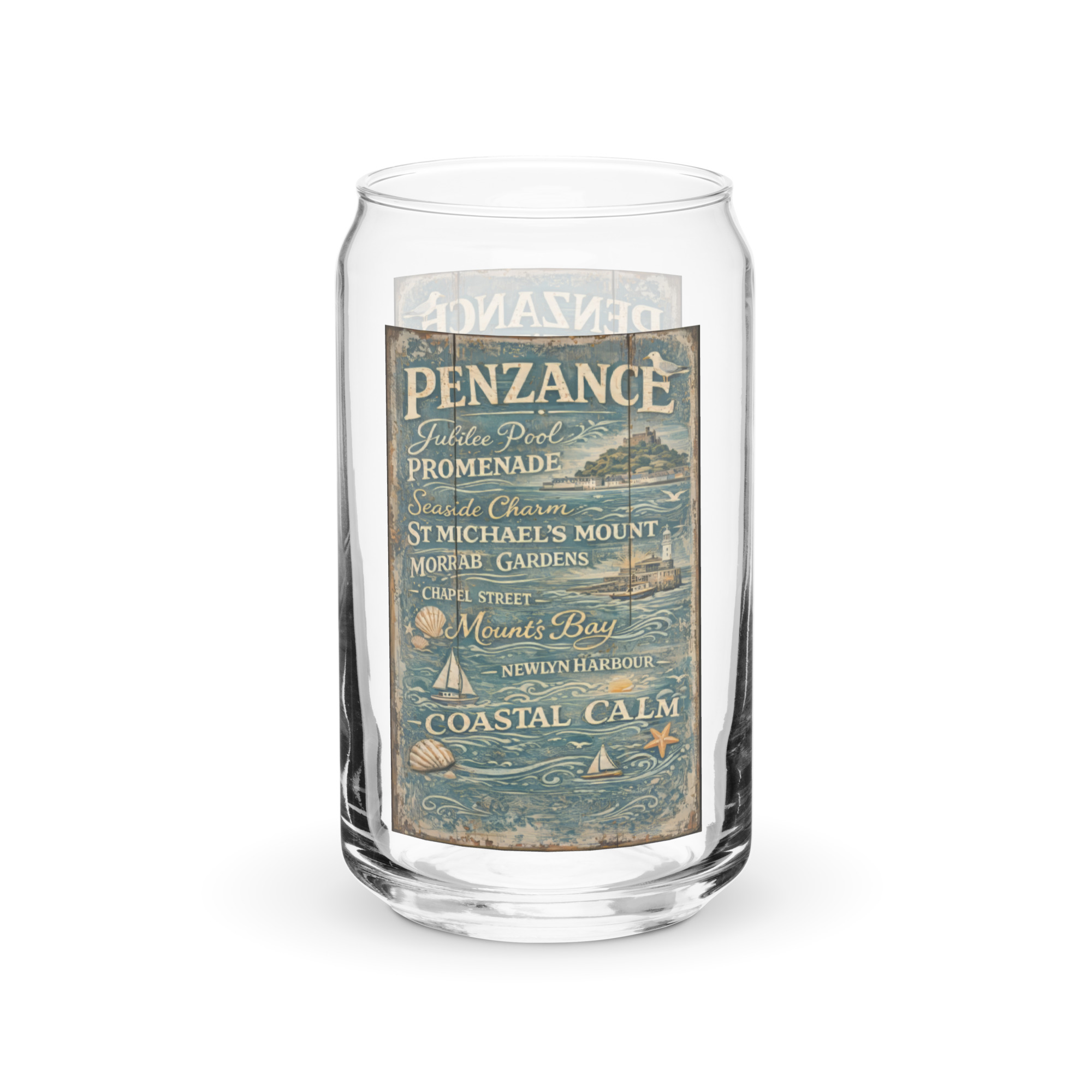 Penzance Coastal Signboard - Can-shaped glass