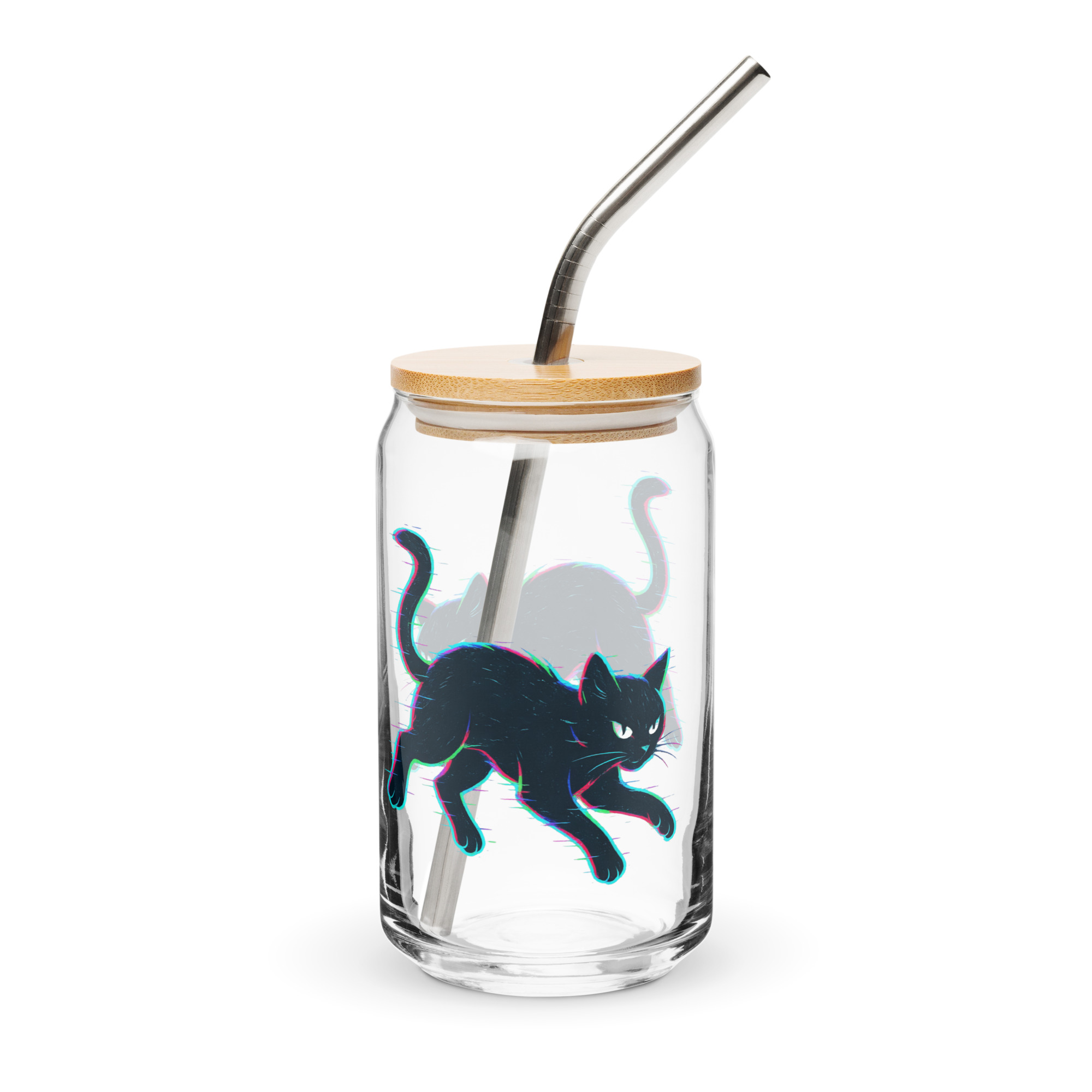 Glitch Cat – Digital Shadow StalkerCan-shaped glass