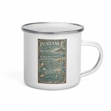 Penzance Coastal Signboard Enamel Mug — vintage Cornish coastal design