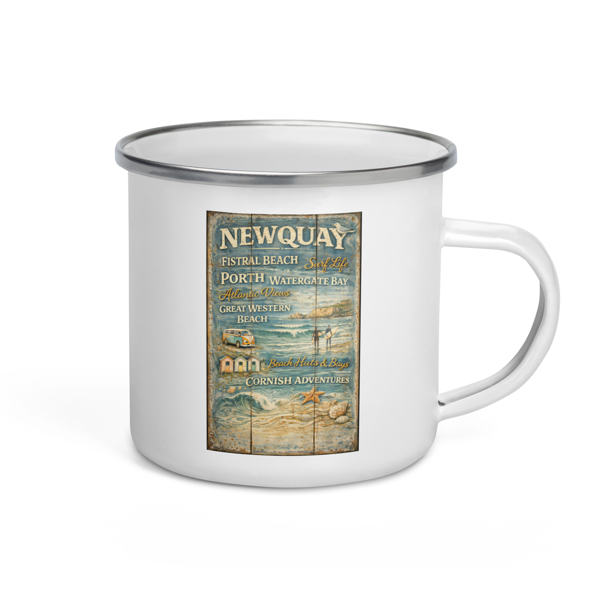 Newquay Surf Signboard - Enamel Mug