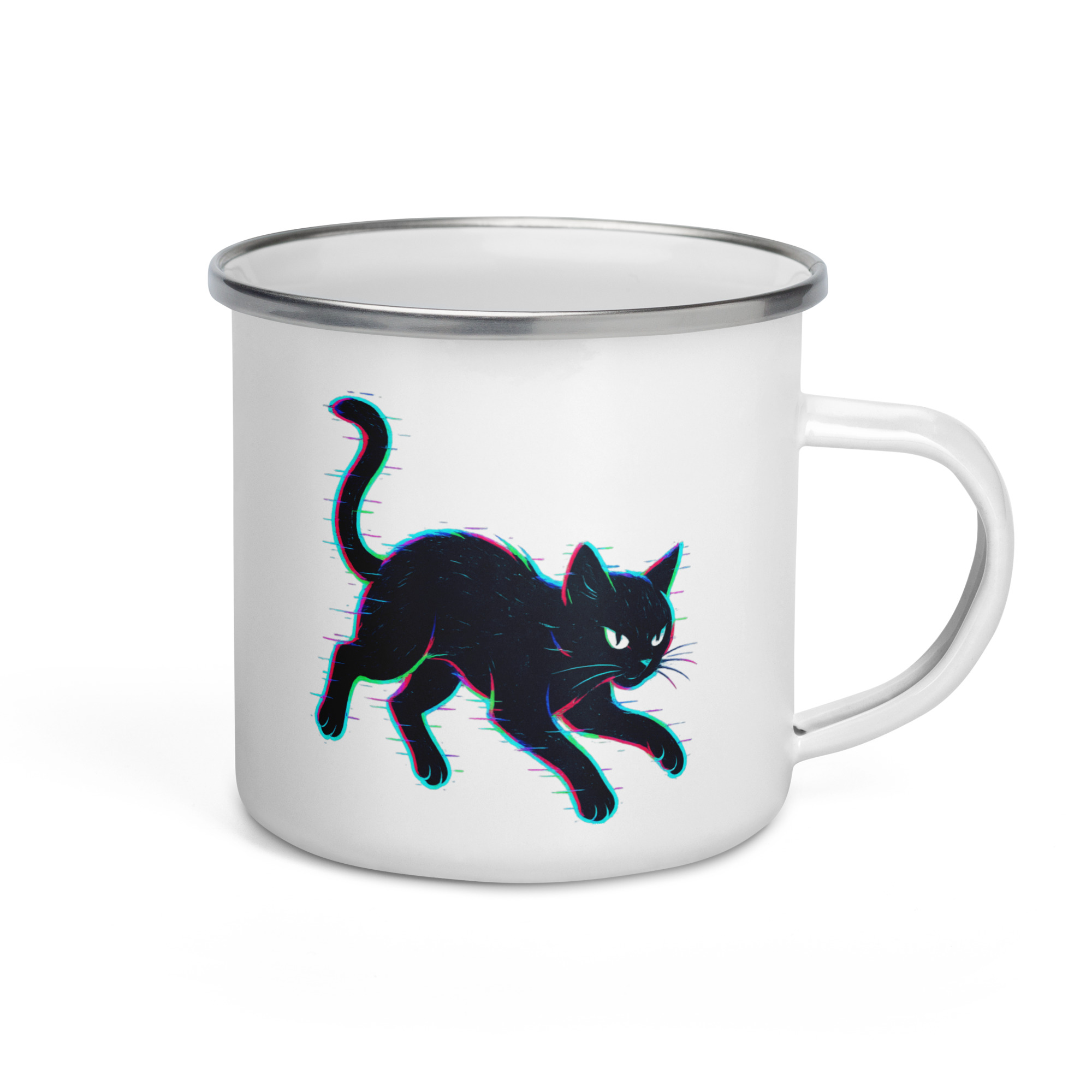 Glitch Cat – Digital Shadow StalkerEnamel Mug