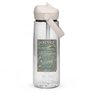Penzance Coastal Signboard Flip straw water bottle — vintage Cornish coastal design