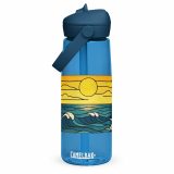 Engine House at Sundown – Flip Straw Water Bottle oxford blue front — Cornwall Coast