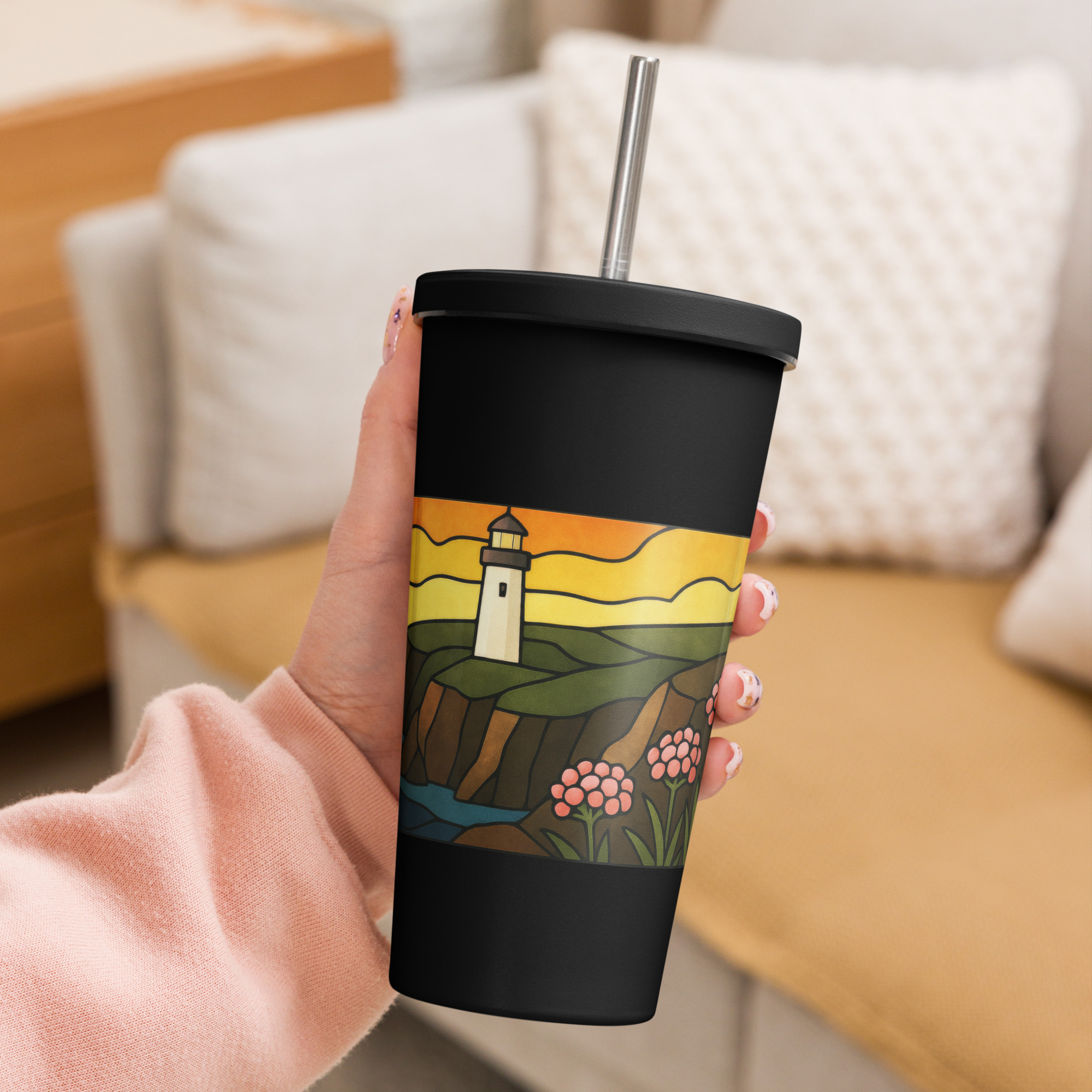 Beacon of the Western Cliffs - Insulated tumbler with a straw
