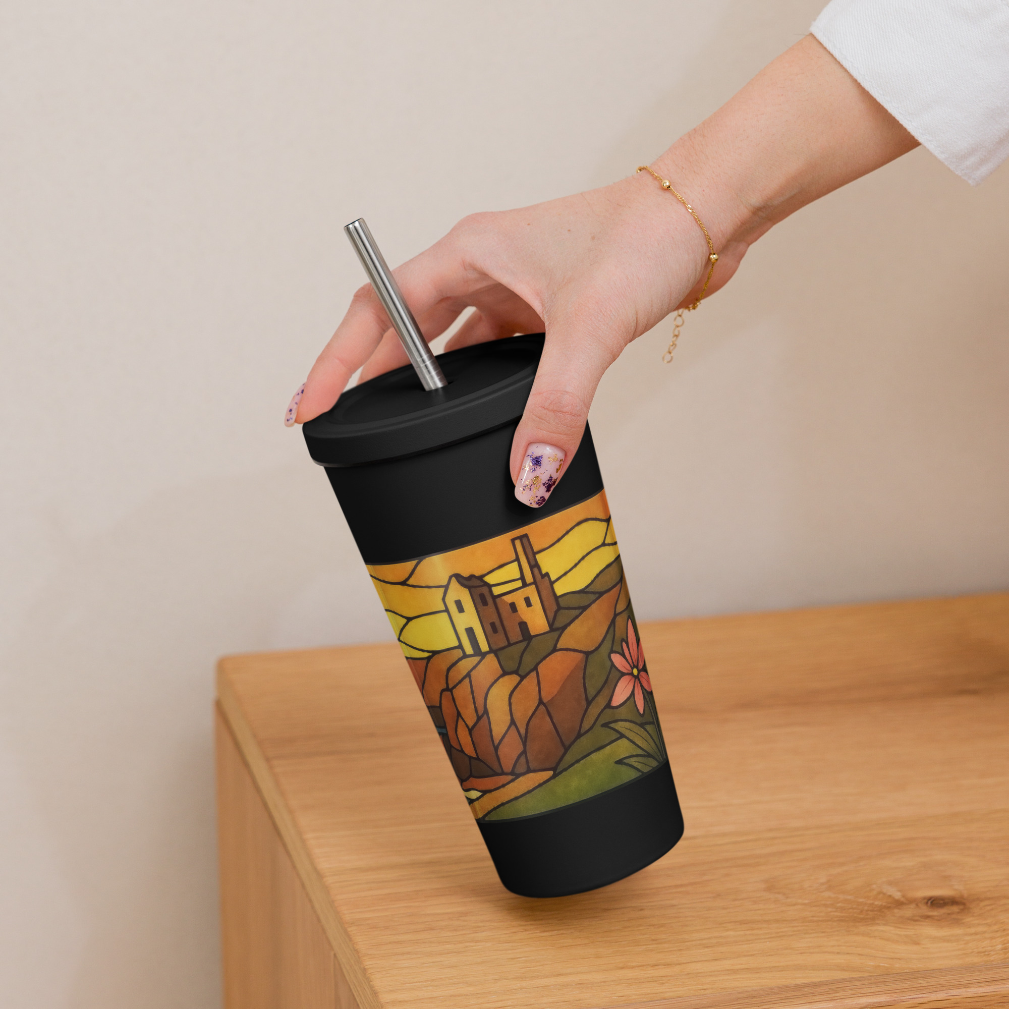 Clifftop Glow at Day’s End - Insulated tumbler with a straw