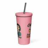 Coffee Because Murder Is Wrong – Insulated Tumbler with a Straw pink 20oz back — Sweet Looks, Savage Mouths
