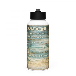 Newquay Surf Signboard - Stainless Steel Water Bottle with a Straw Lid mockup 1