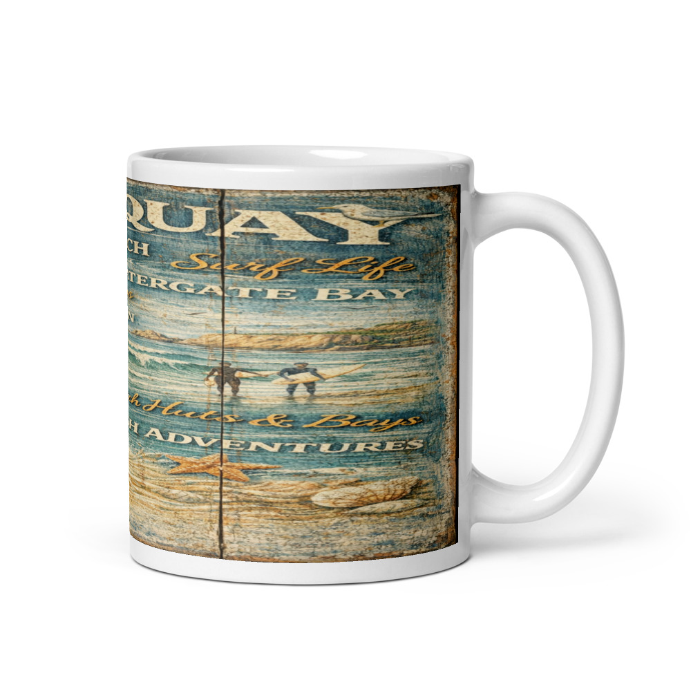 Newquay Surf Signboard - White Glossy Mug