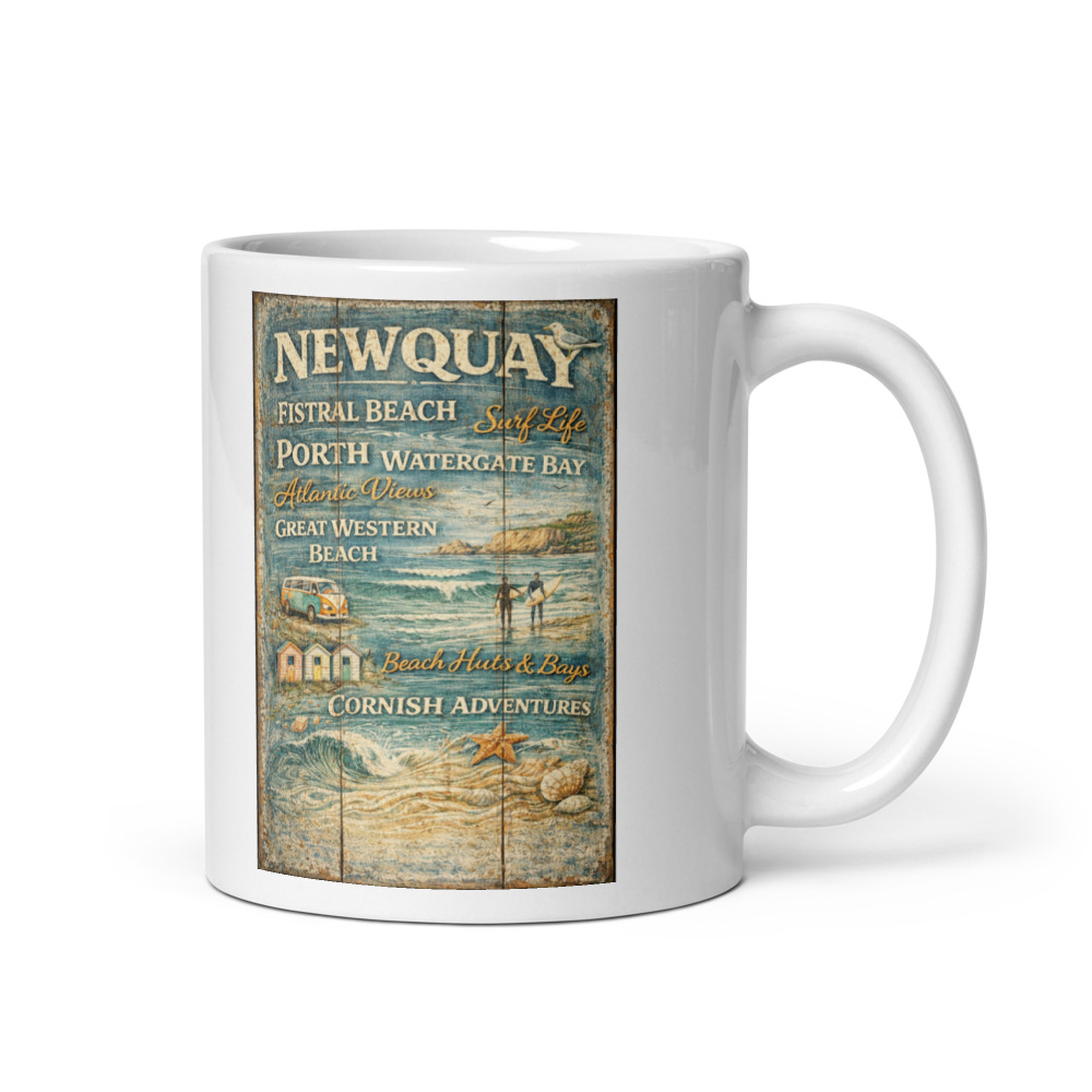 Newquay Surf Signboard - White Glossy Mug