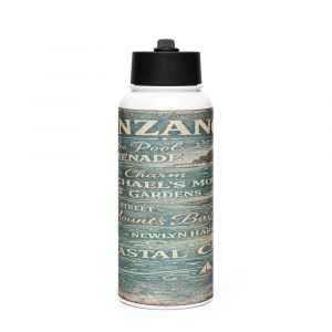 Penzance Coastal Signboard - Stainless Steel Water Bottle with a Straw Lid mockup 1