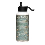 Penzance Coastal Signboard - Stainless Steel Water Bottle with a Straw Lid mockup 3