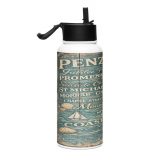 Penzance Coastal Signboard - Stainless Steel Water Bottle with a Straw Lid mockup 4