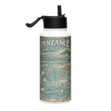 Penzance Coastal Signboard - Stainless Steel Water Bottle with a Straw Lid mockup 4