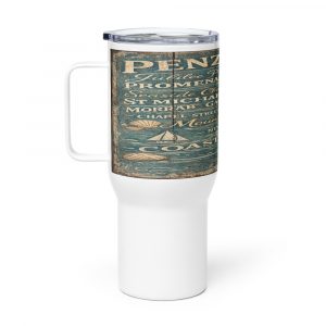 Penzance Coastal Signboard - Travel Mug with a Handle mockup 1