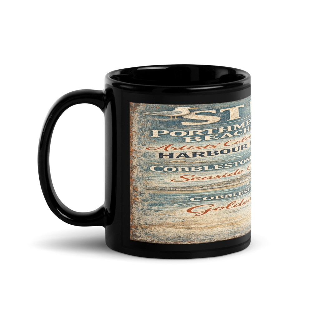 St Ives Coastal Signboard - Black Glossy Mug