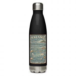 Penzance Coastal Signboard Stainless steel water bottle — vintage Cornish coastal design