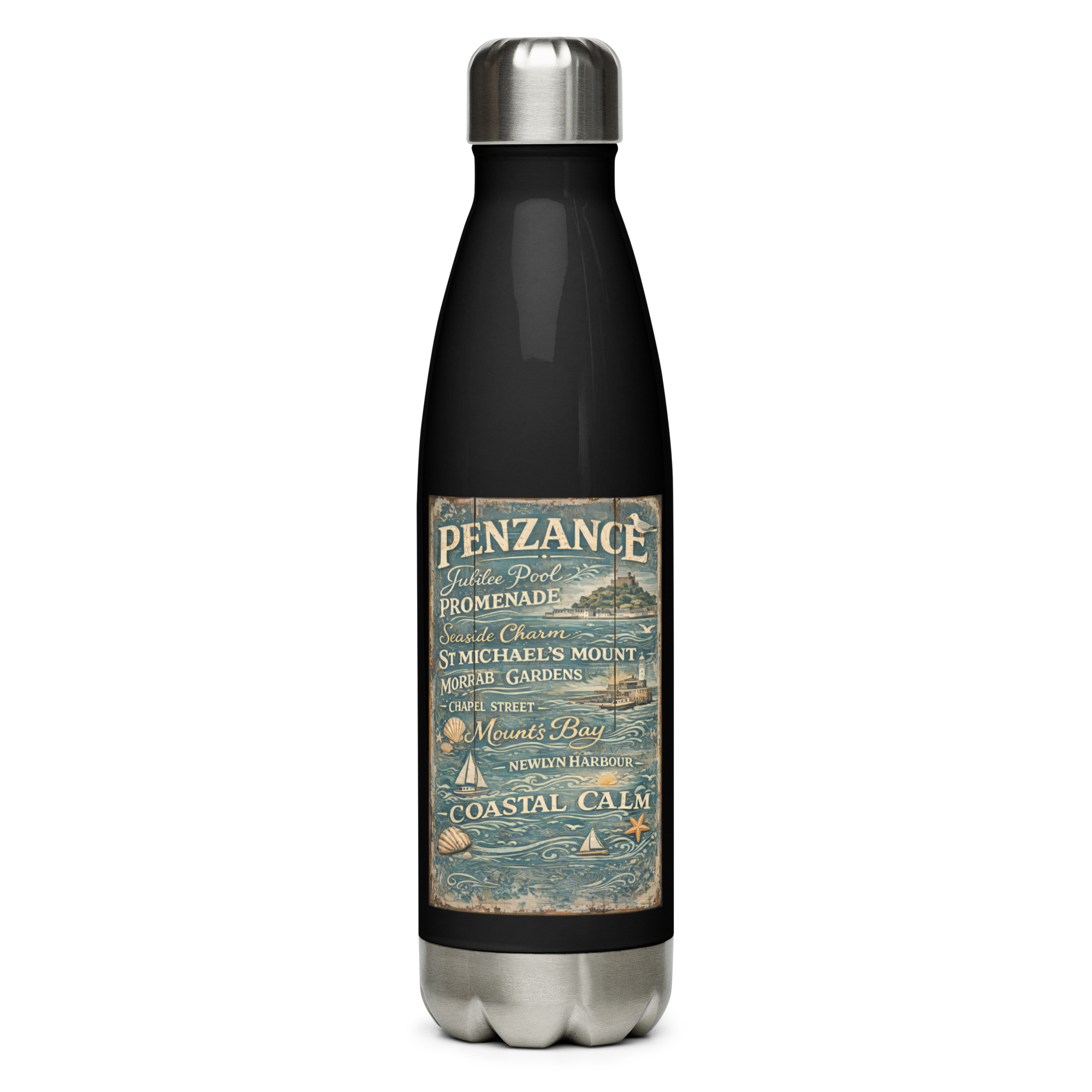 Penzance Coastal Signboard - Stainless steel water bottle