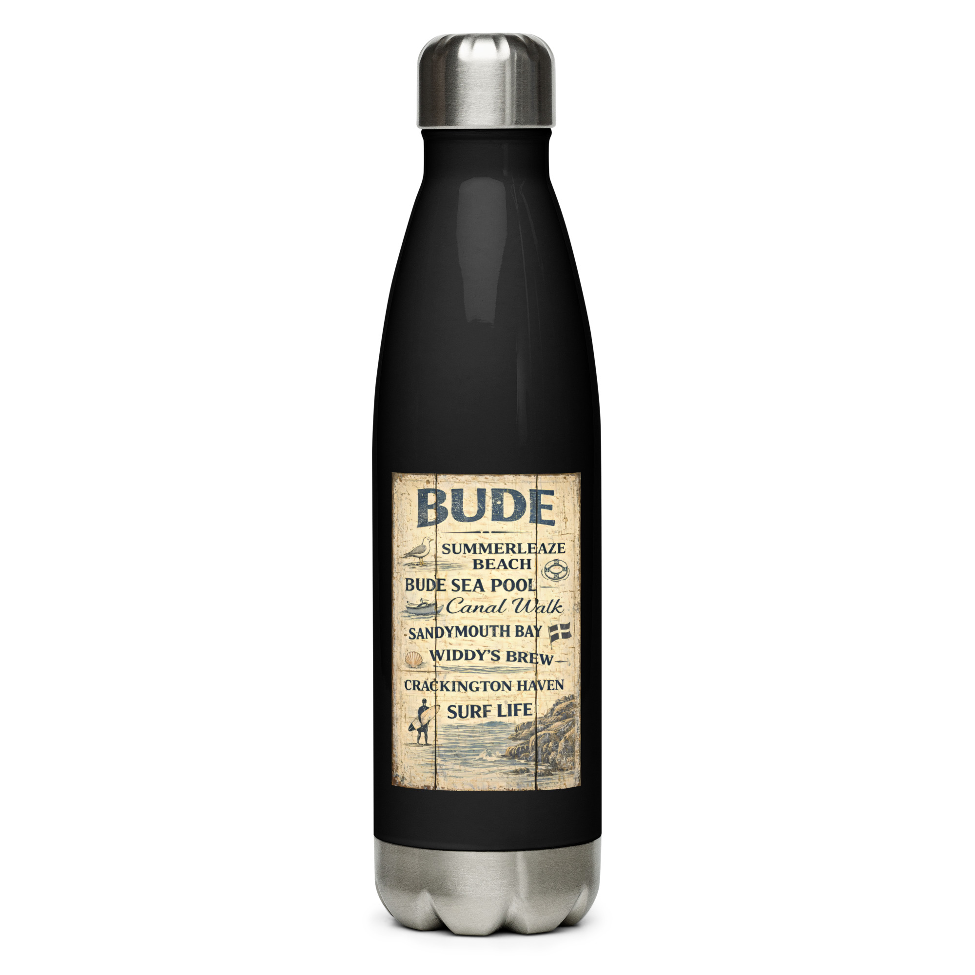 Bude Coastal Signboard - Stainless steel water bottle