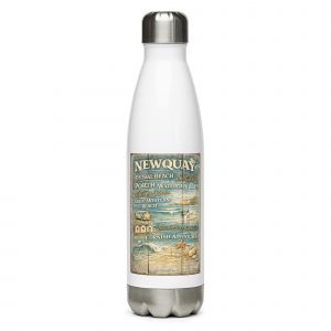 Newquay Surf Signboard Stainless steel water bottle — vintage Cornish coastal design