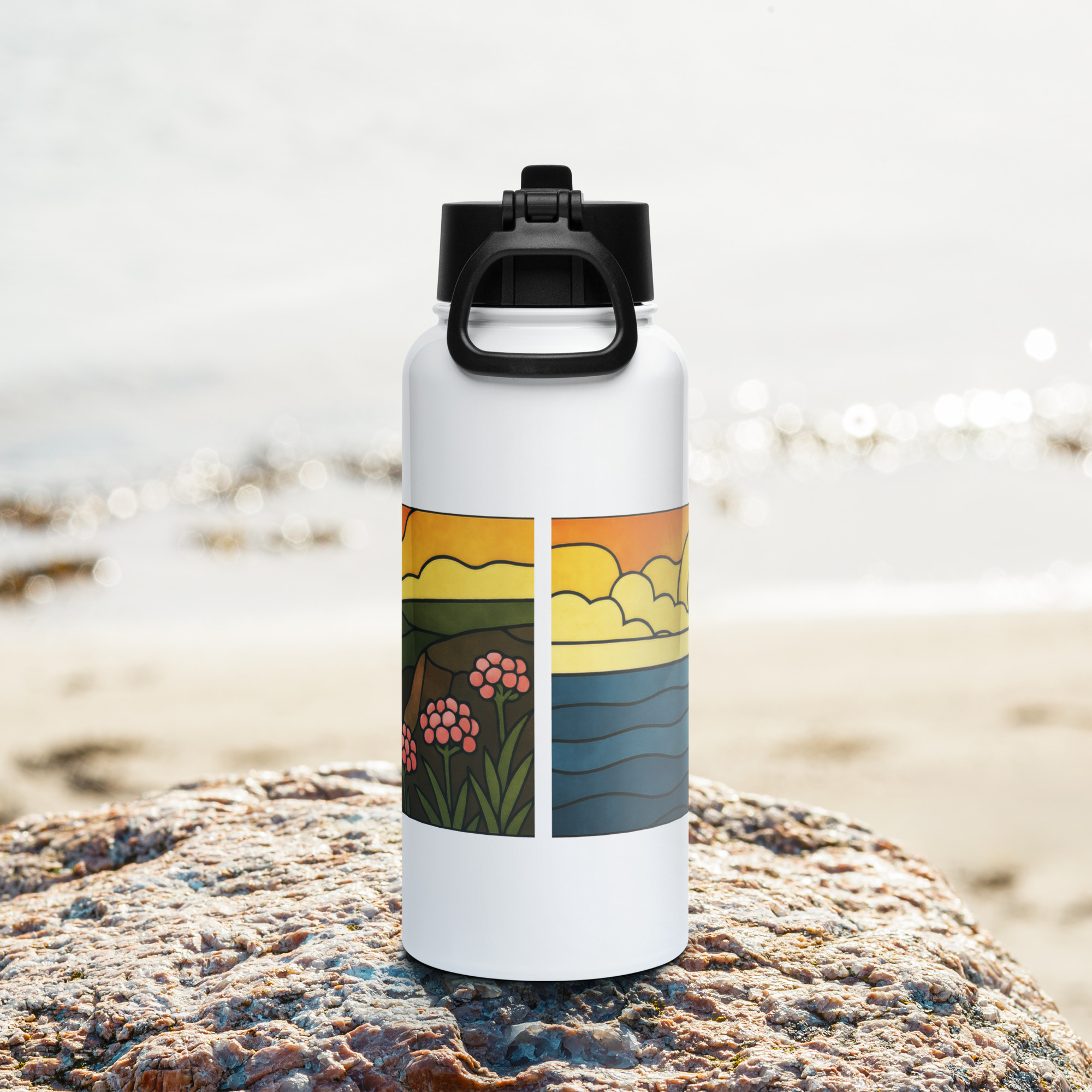 Beacon of the Western Cliffs - Stainless steel water bottle with a straw lid