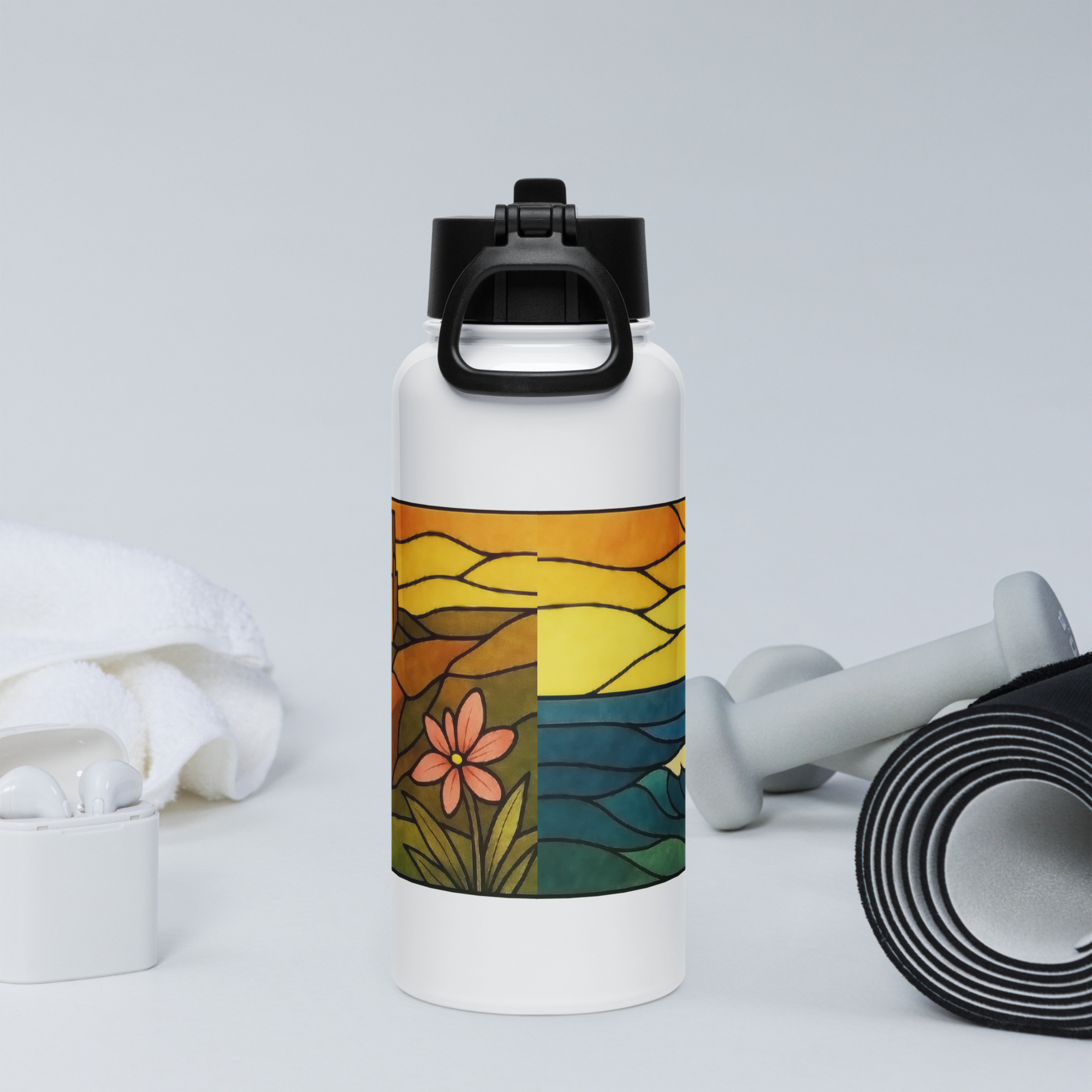Clifftop Glow at Day’s End - Stainless steel water bottle with a straw lid