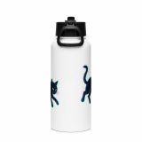 Glitch Cat – Digital Shadow StalkerStainless steel water bottle with a straw lid