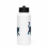 Glitch Cat – Digital Shadow StalkerStainless steel water bottle with a straw lid