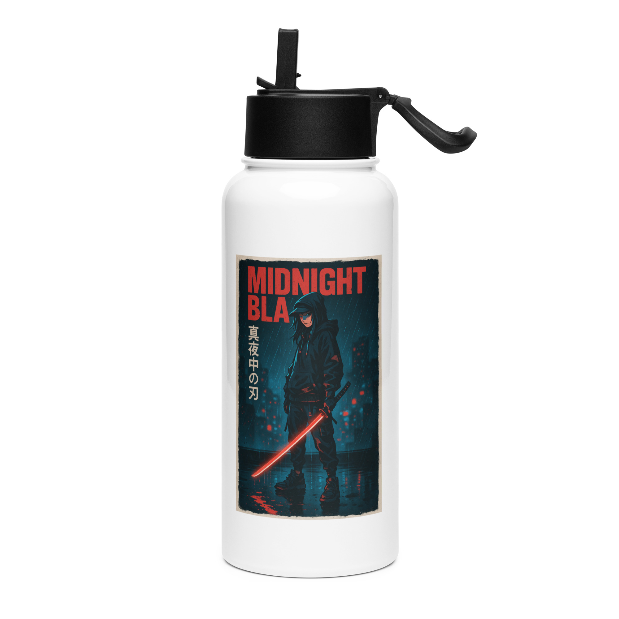 Midnight Blade - Stainless steel water bottle with a straw lid