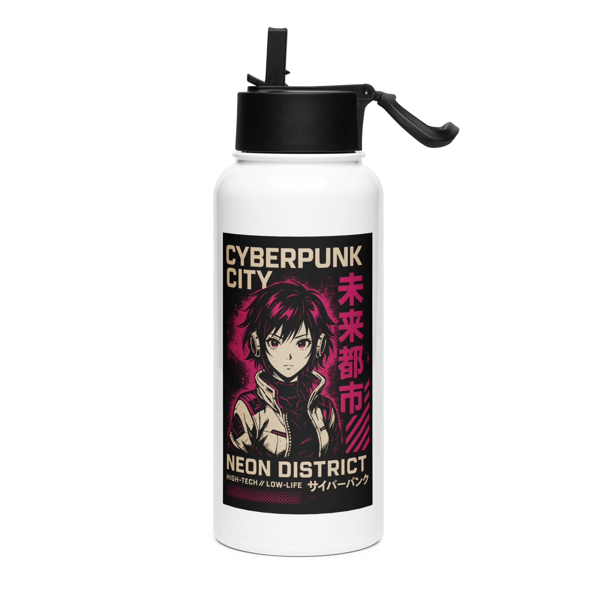 Neon District - Stainless steel water bottle with a straw lid