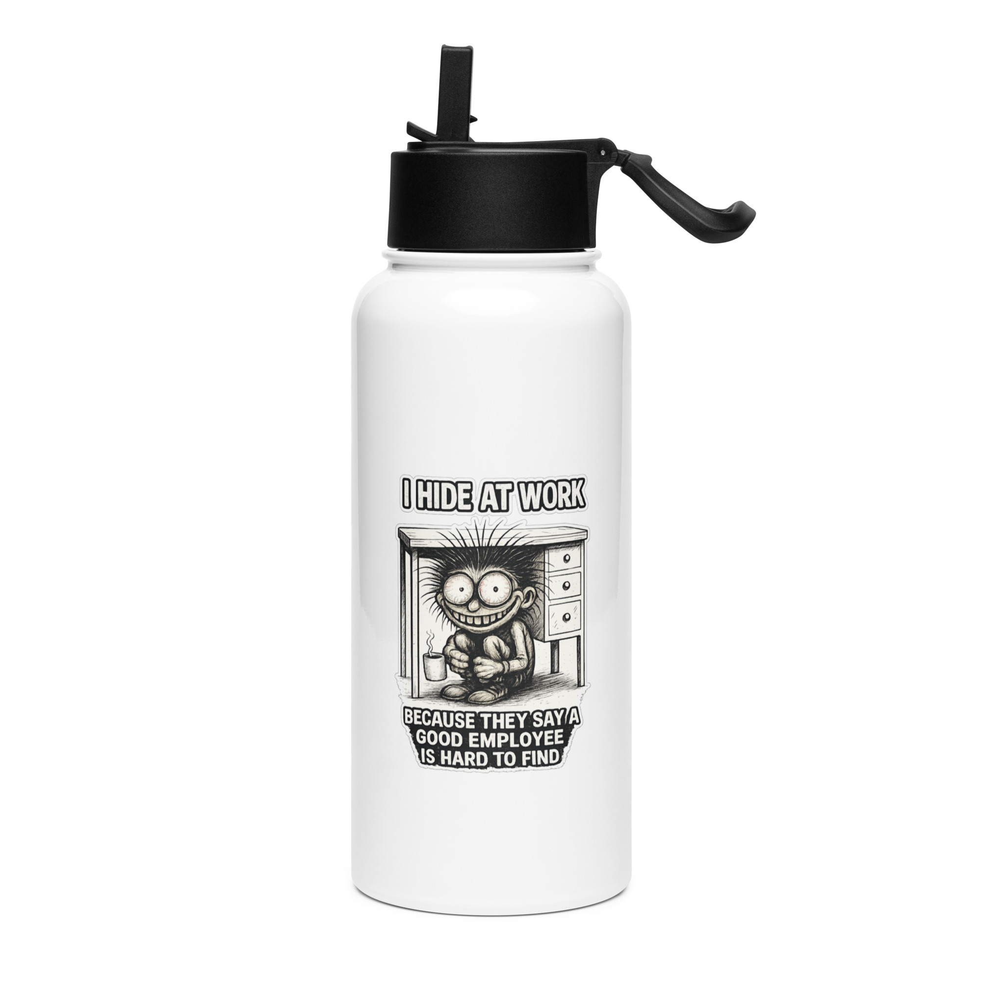 Eric - I Hide at Work - Stainless steel water bottle with a straw lid