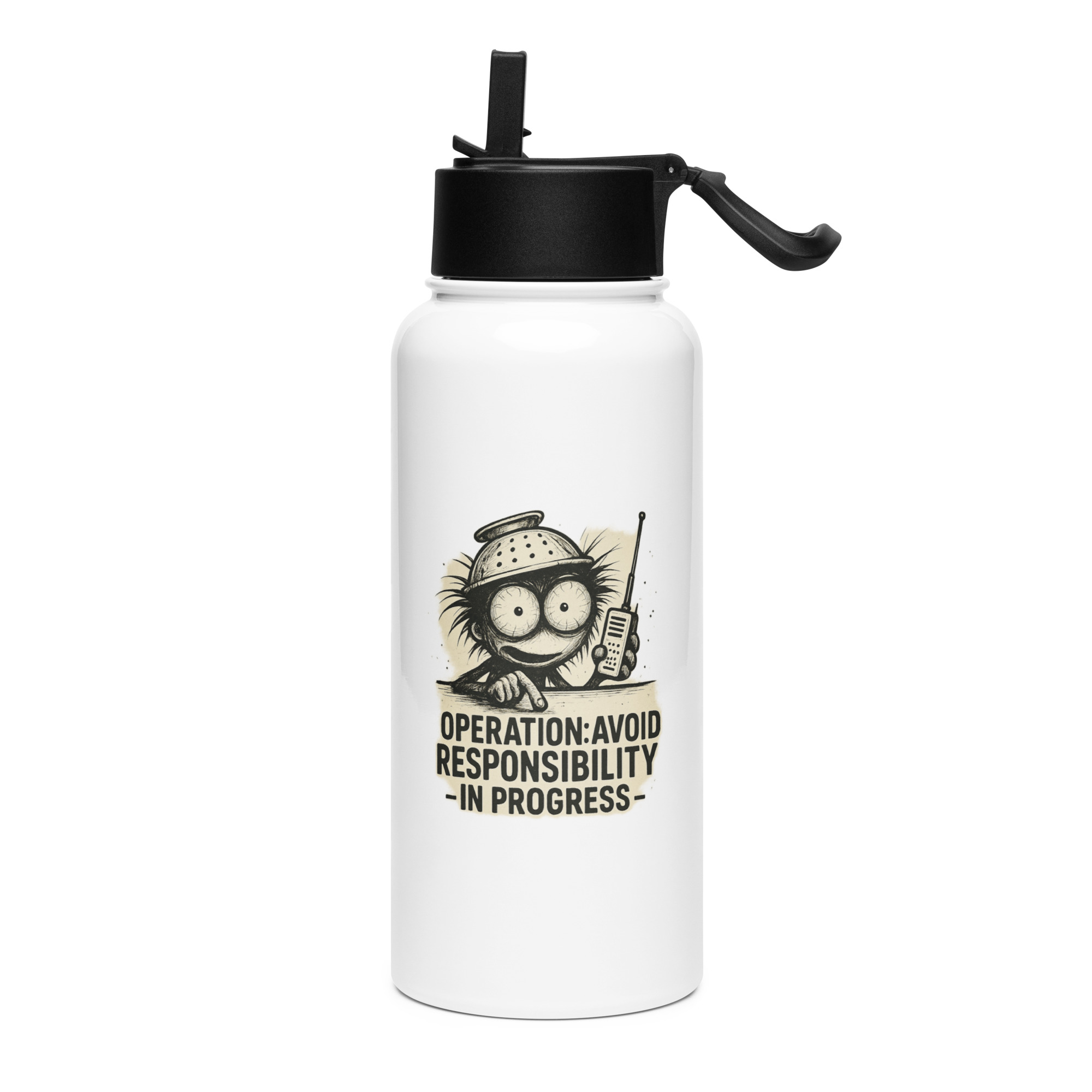Operation Avoid Responsibility - Stainless steel water bottle with a straw lid