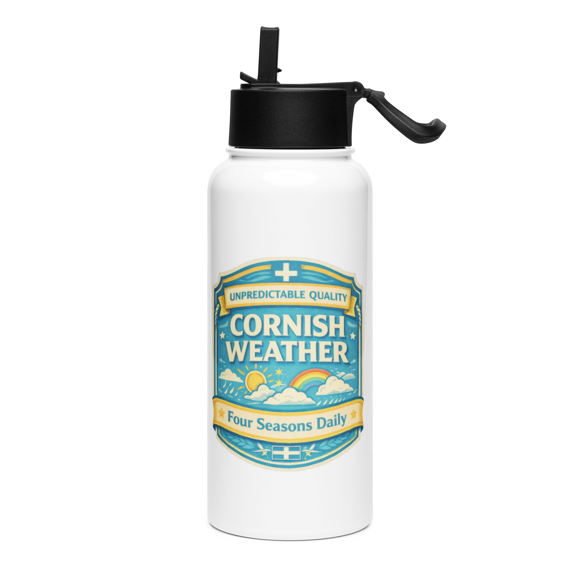 Unpredictable Quality – Cornish Weather - Stainless steel water bottle with a straw lid