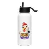 SORT YOURSELF OUT - HEN - Stainless steel water bottle with a straw lid