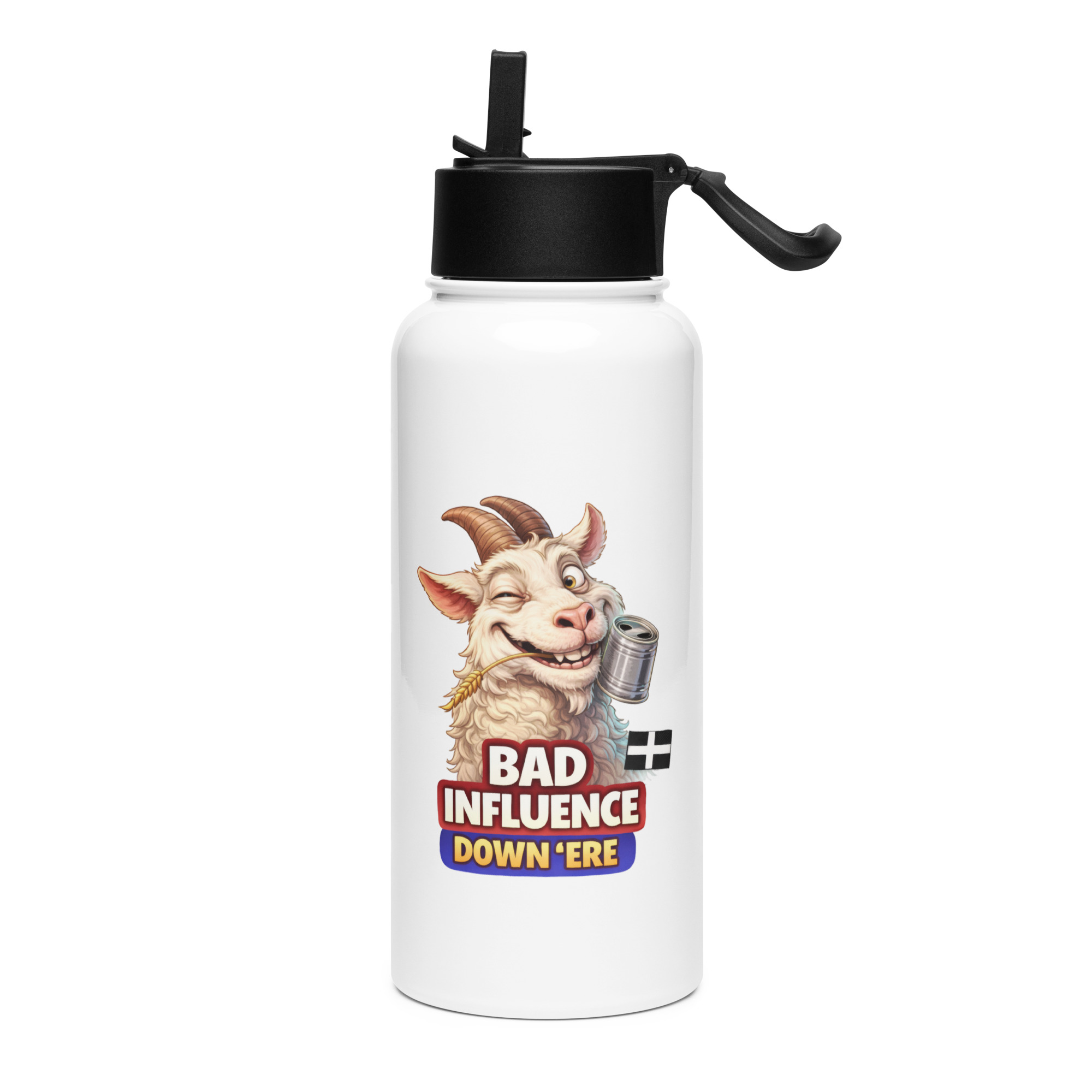 BAD INFLUENCE DOWN ERE - GOAT - Stainless steel water bottle with a straw lid