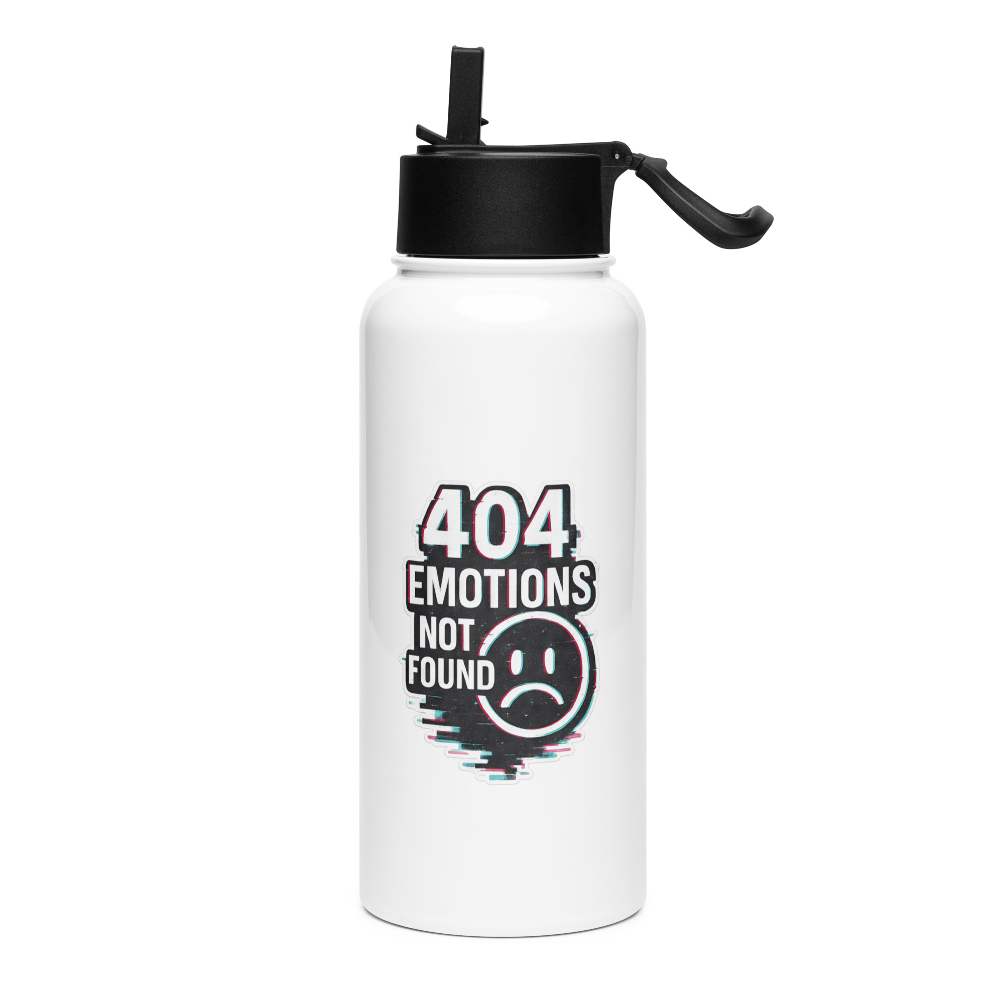 404 Emotions Not Found - Stainless steel water bottle with a straw lid
