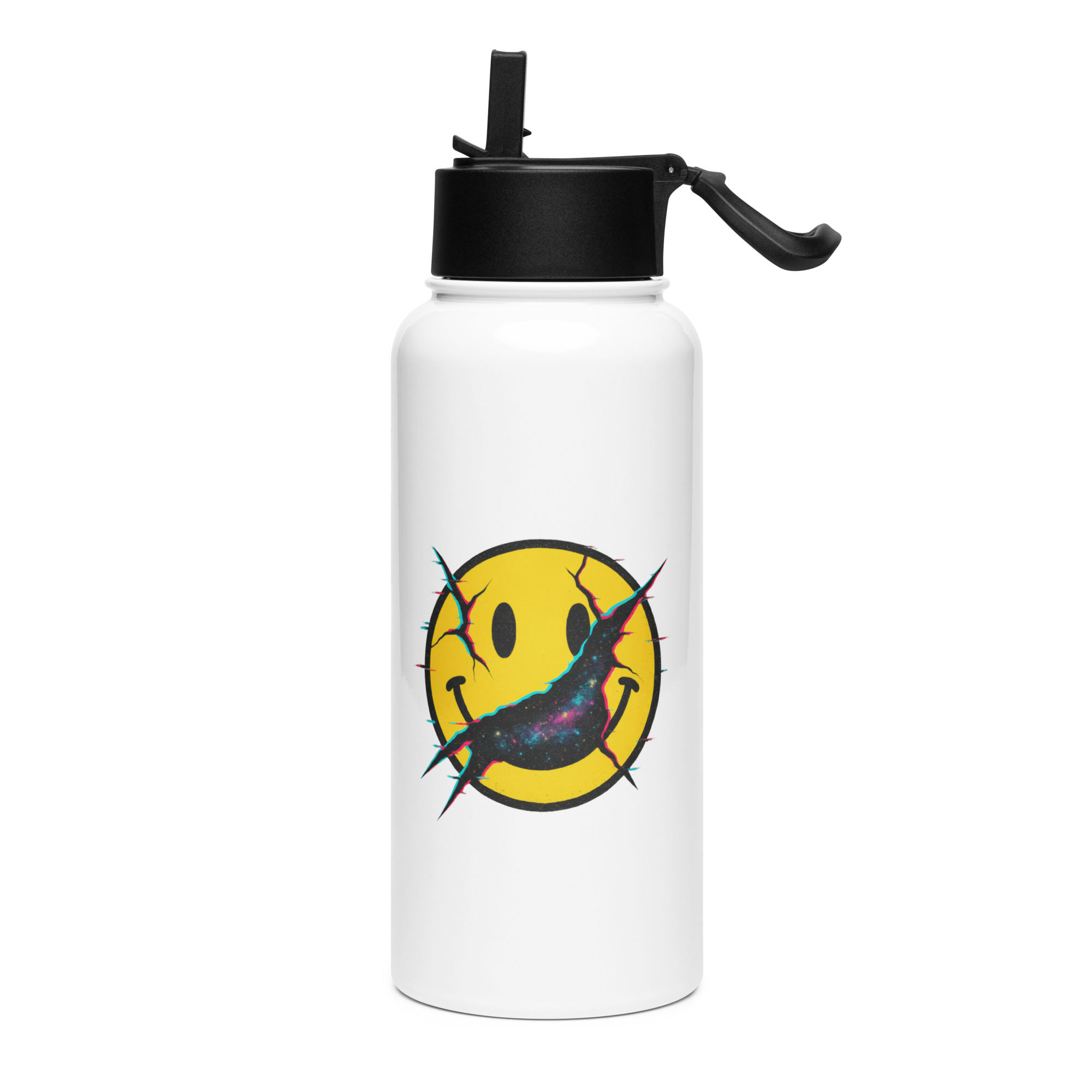 SMILE GLITCH - Stainless steel water bottle with a straw lid