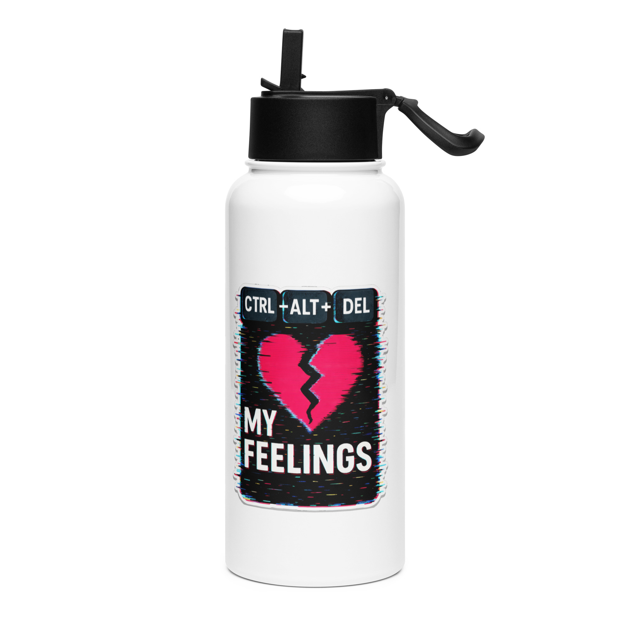 CTRL+ALT+DEL MY FEELINGS - Stainless steel water bottle with a straw lid