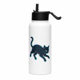 Glitch Cat – Digital Shadow StalkerStainless steel water bottle with a straw lid
