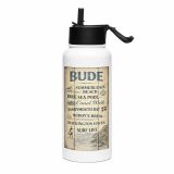 Bude Coastal Signboard Stainless steel water bottle with a straw lid — vintage Cornish coastal design