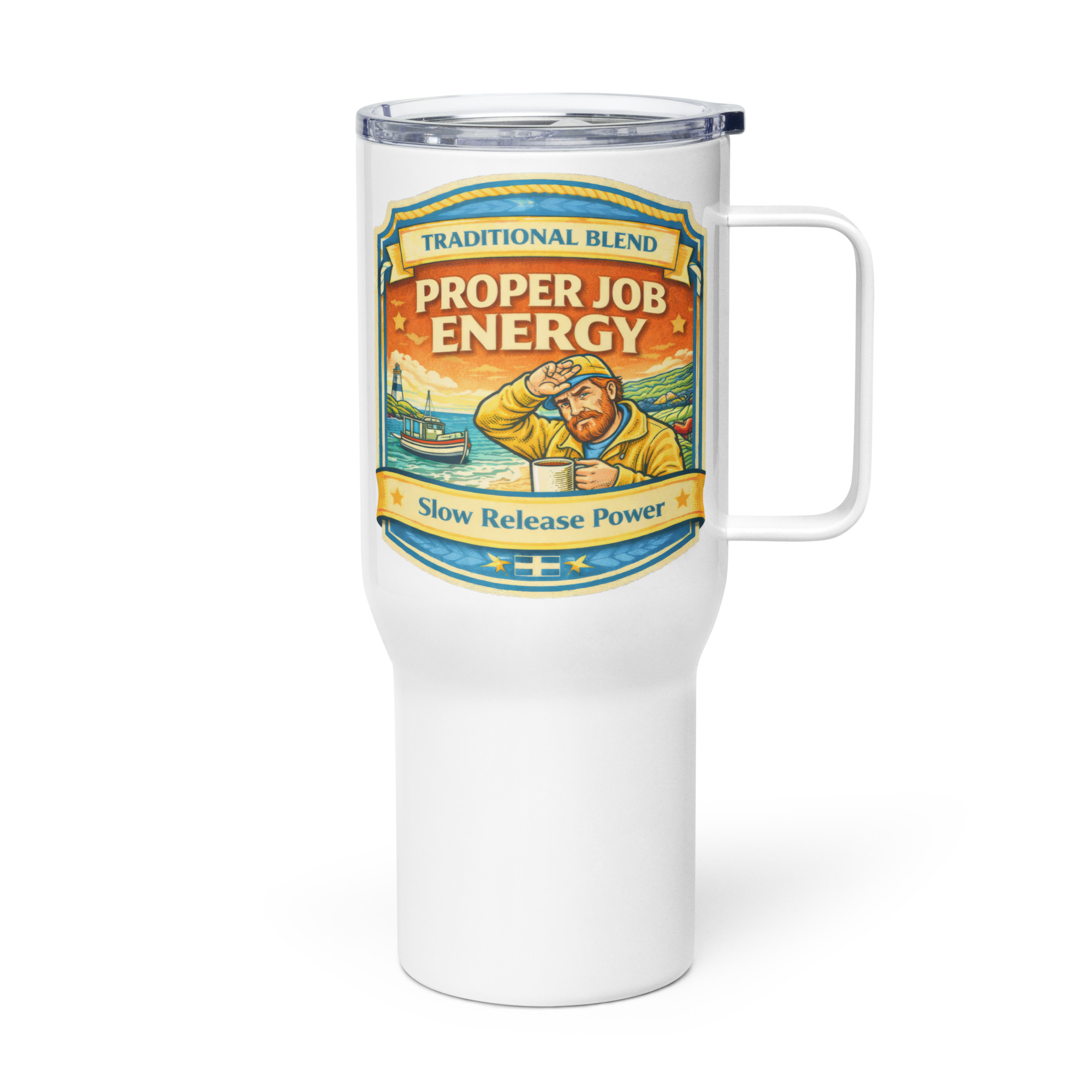 Proper Job Energy - Travel mug with a handle